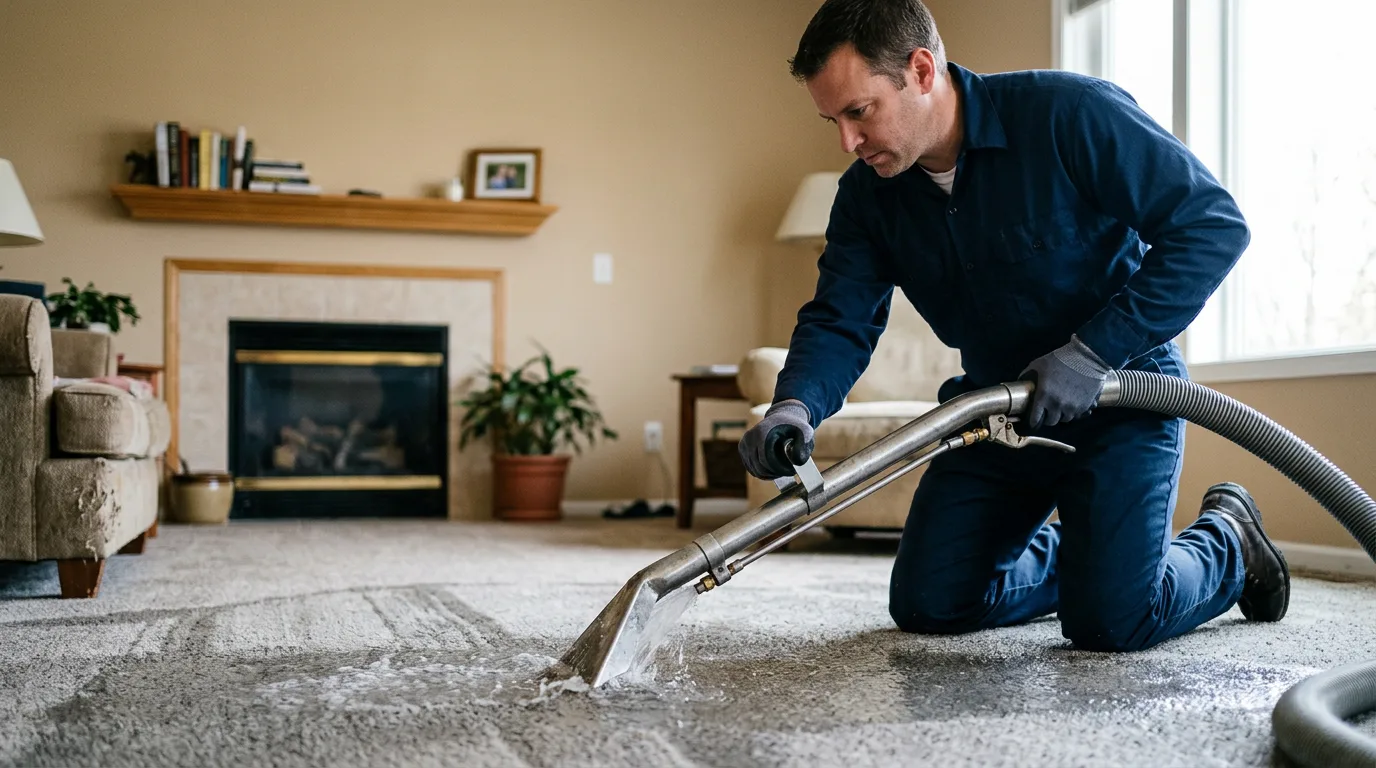 Water damage restoration technician working near Rogers City, MI